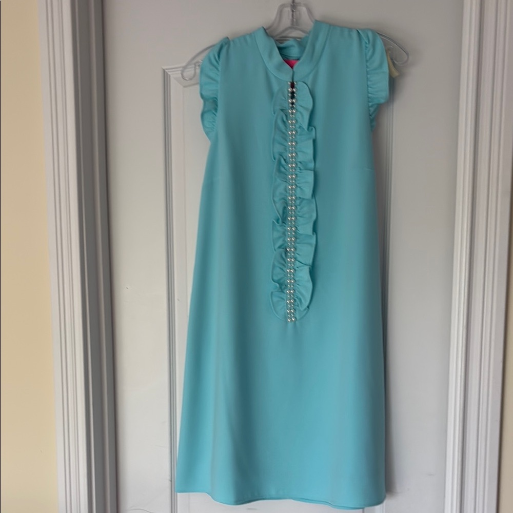Elegant Lilly Pulitzer Aqua Dress with Pearl Accents